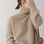 Dorothea Cable-Knit Turtleneck Sweater in Brown