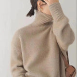 Dorothea Cable-Knit Turtleneck Sweater in Brown