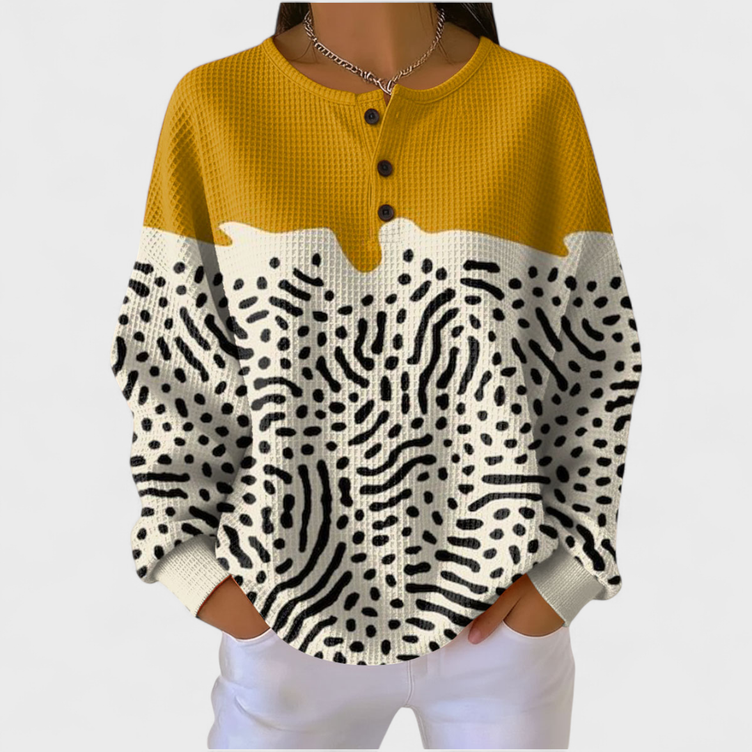 Women's Yellow and White Animal-Print Sweater