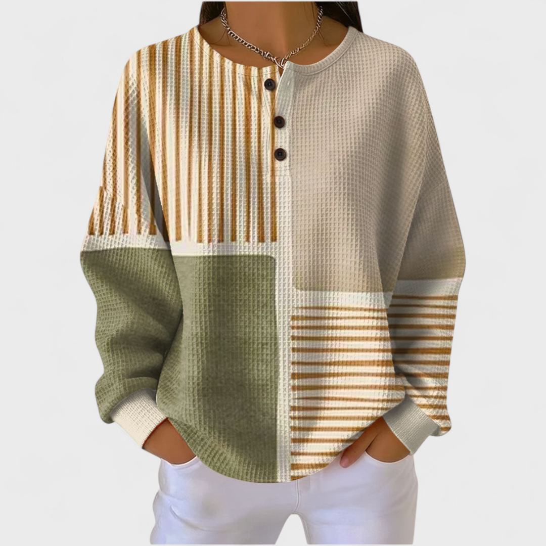 Women's Beige Striped Patchwork Sweater