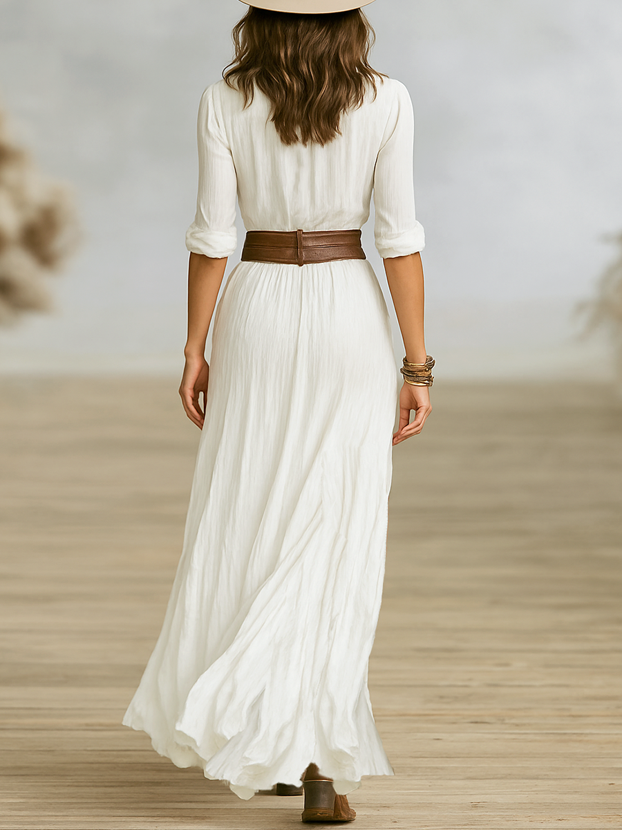 Women's Long Linen Dress with Reverse Collar, photo 4