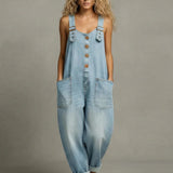Women's Pocketed Denim Overalls in Sky Blue