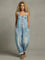 Women's Pocketed Denim Overalls in Sky Blue