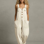 Women's Pocketed Denim Overalls in White