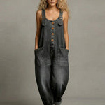Women's Pocketed Denim Overalls in Black