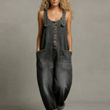 Women's Pocketed Denim Overalls in Black