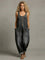 Women's Pocketed Denim Overalls in Black