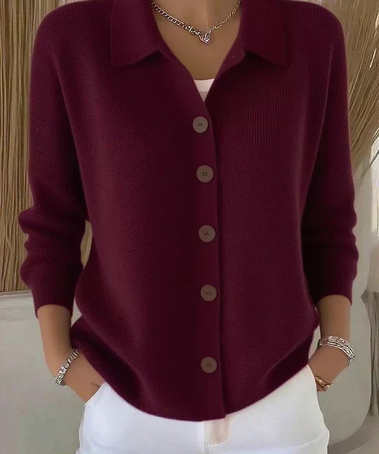 Josephine Cardigan with Collar in Bordeaux