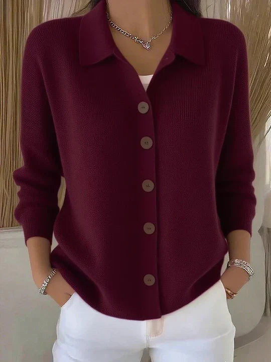 Women's Shawl Collar Button Cardigan in Burgundy