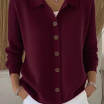 Women's Button-Front Collared Cardigan in Burgundy