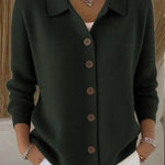 Women's Button-Front Collared Cardigan in Green