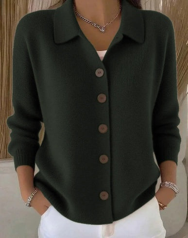 Women's Button-Front Collared Cardigan in Green