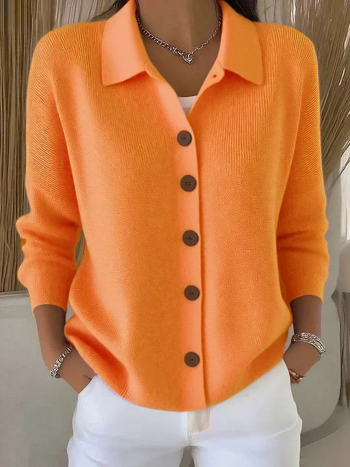 Women's Button-Front Collared Cardigan in Orange