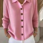 Pink Button-Up Knit Cardigan with Collar