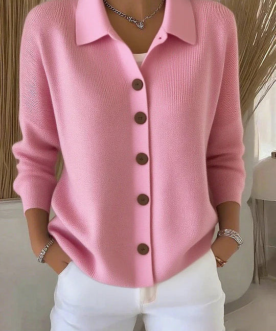 Women's Button-Front Collared Cardigan in Pink
