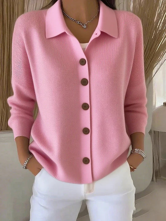 Women's Shawl Collar Button Cardigan in Pink