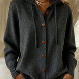Women's Button Cardigan Hoodie in Black