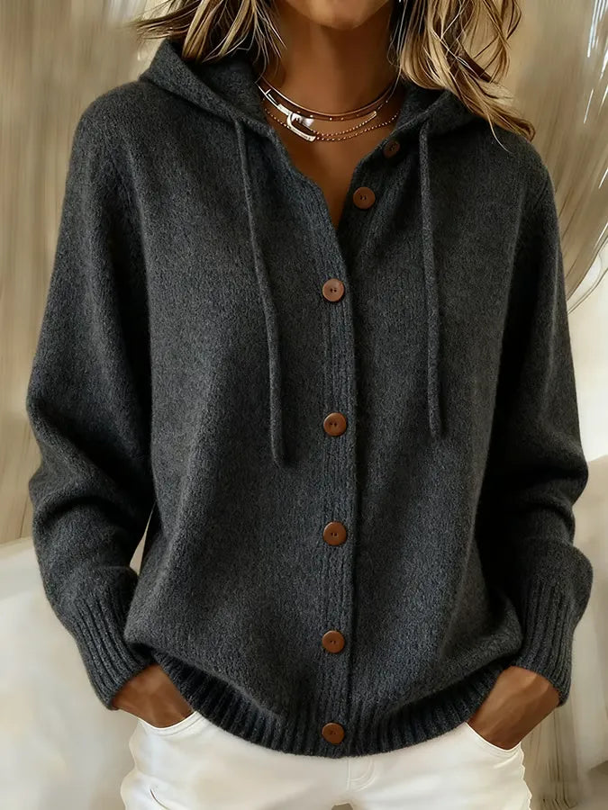 Women's Button Cardigan Hoodie in Black
