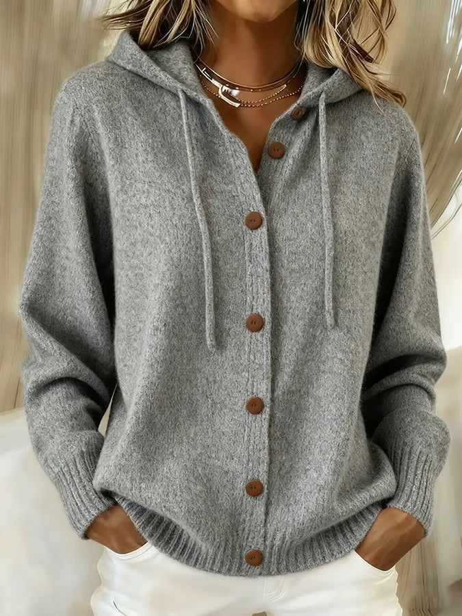 Women's Button Cardigan Hoodie in Gray