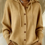 Women's Hooded Button-Front Cardigan in Khaki