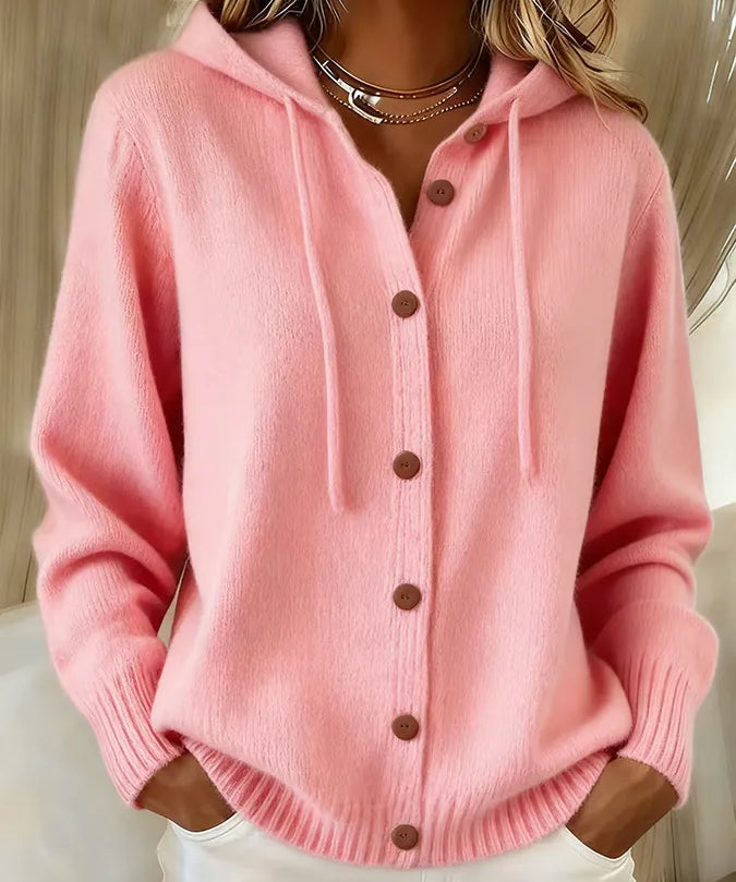 Women's Button Cardigan Hoodie in Pink
