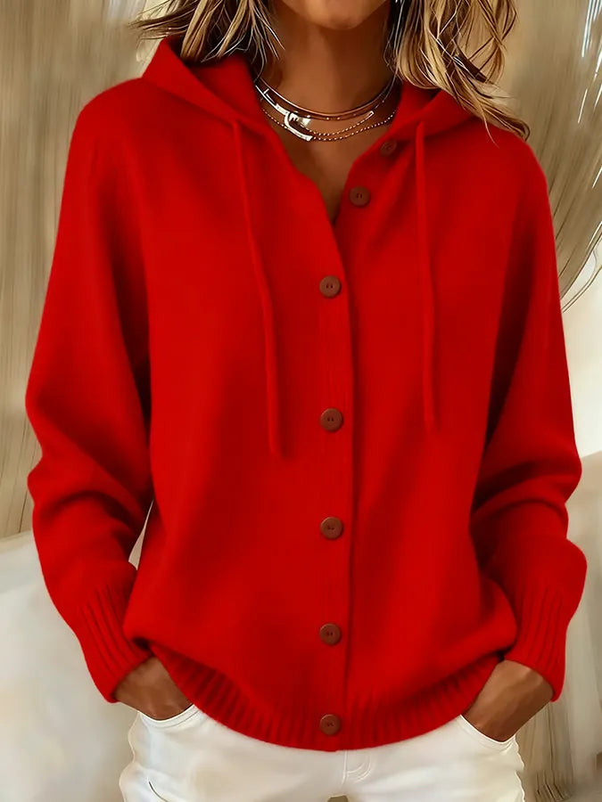 Women's Button Cardigan Hoodie in Red