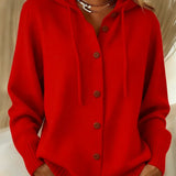 Women's Hooded Button-Front Cardigan in Red