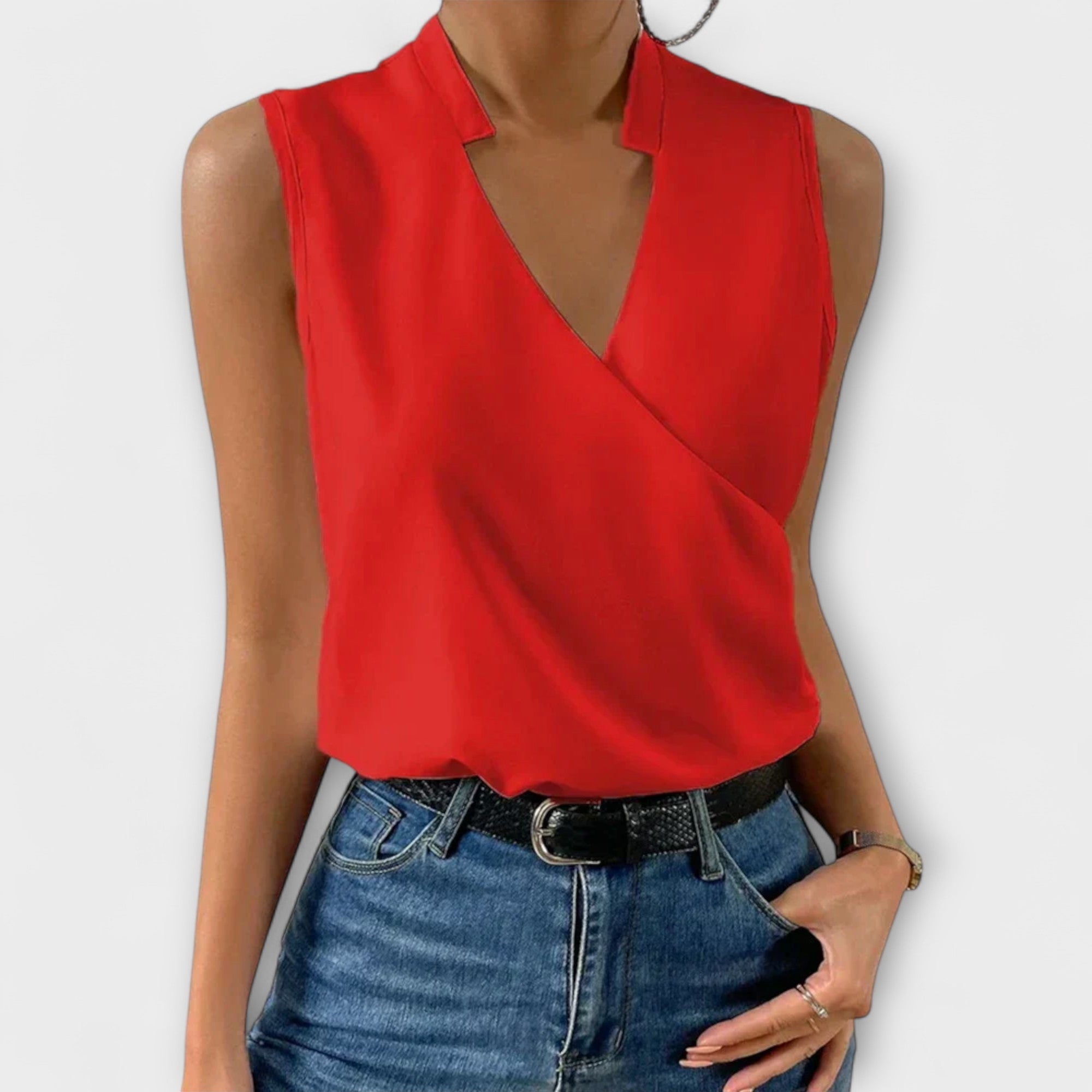 Women's Sophisticated V-neck Top in Red