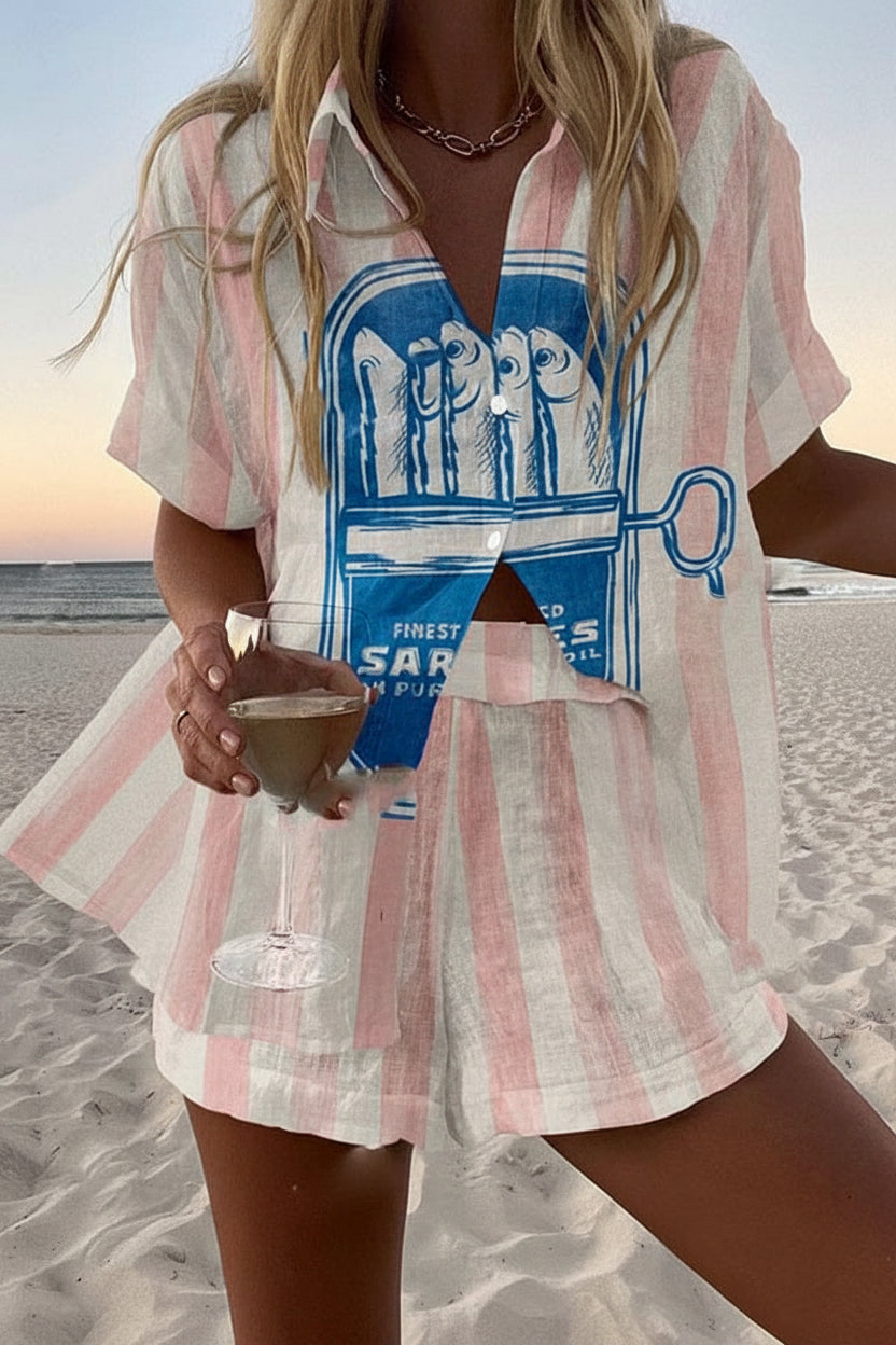 Women's Pink Stripe Two-Piece Summer Set