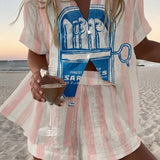 Women's Pink Stripe Two-Piece Summer Set