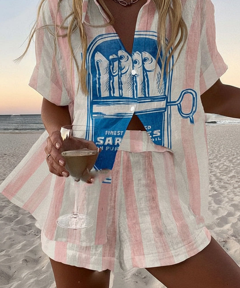 Women's Pink Stripe Two-Piece Summer Set
