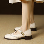 Women's Two-Tone Wingtip T-Strap Shoes in Beige