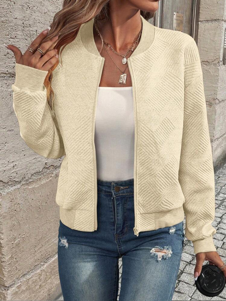 Women's Textured Bomber Jacket in Beige