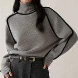 Women's Ribbed Turtleneck Sweater in Light Gray