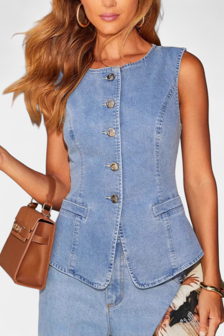 Fitted Sleeveless Jacket & Wide-Leg Jeans, photo 7