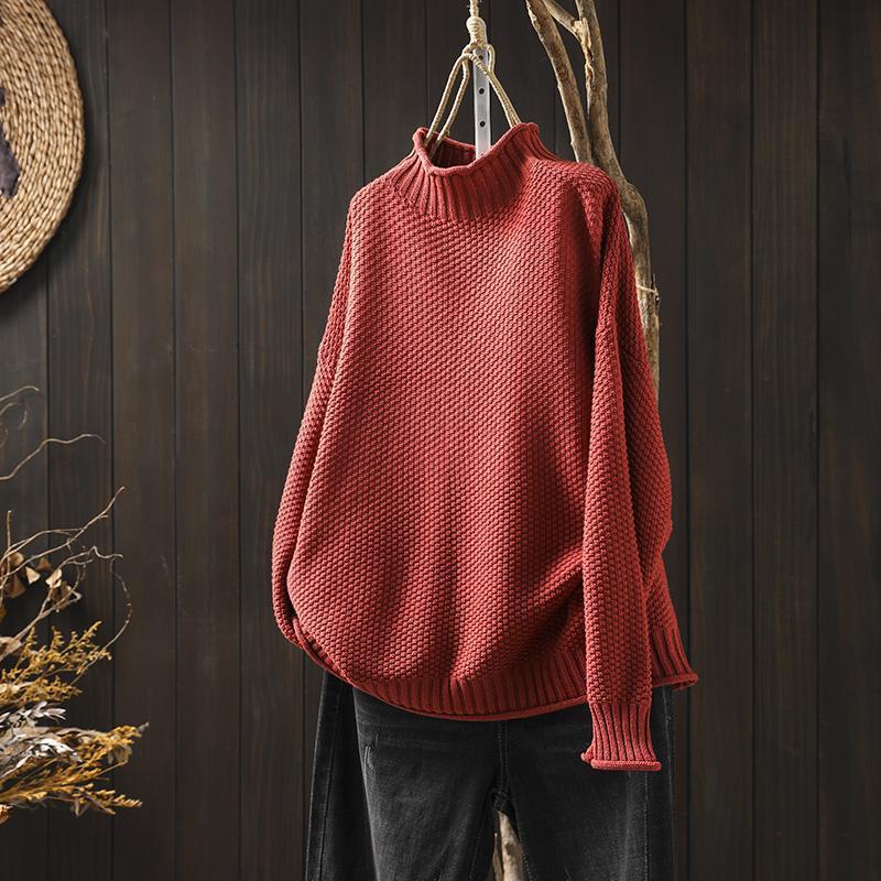 Women's Chunky Turtleneck Sweater in Red