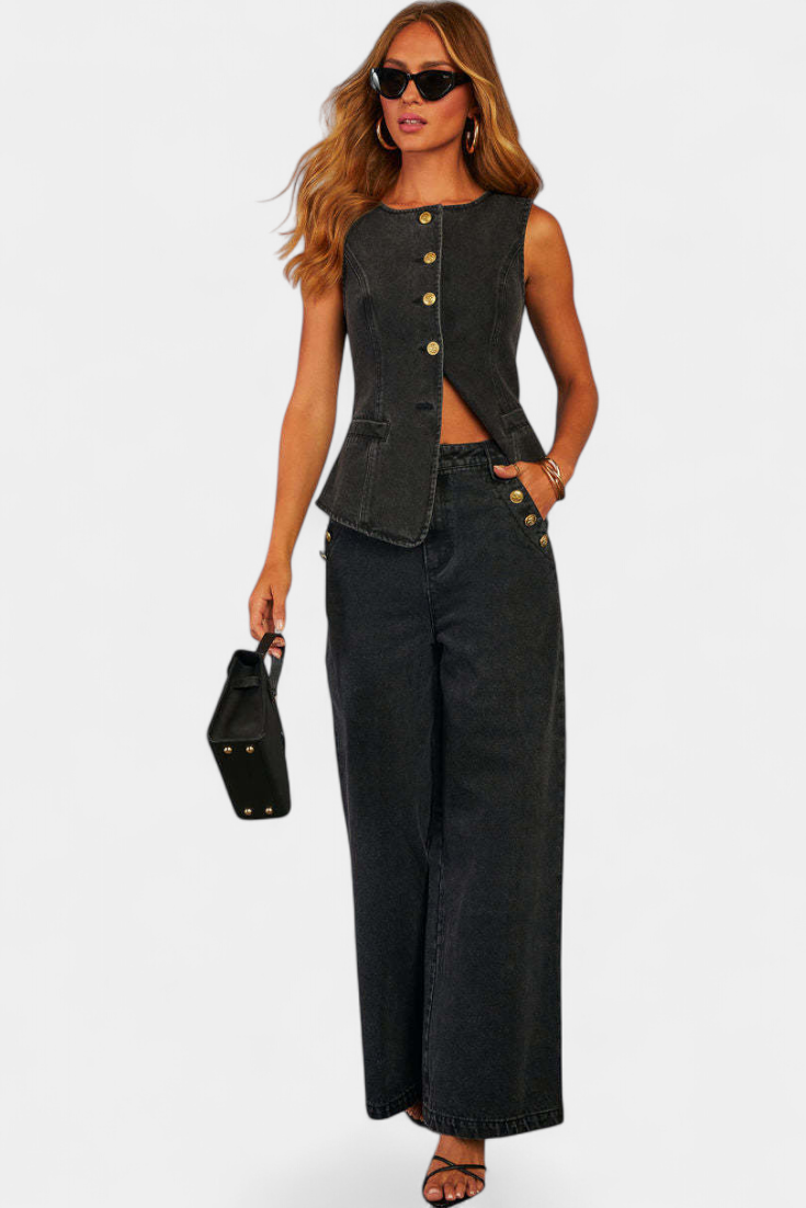 Fitted Sleeveless Jacket & Wide-Leg Jeans, photo 2