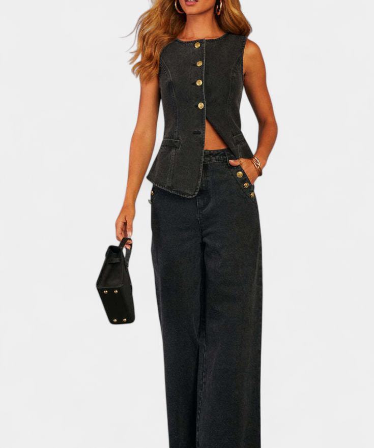 Fitted Sleeveless Jacket & Wide-Leg Jeans, photo 2