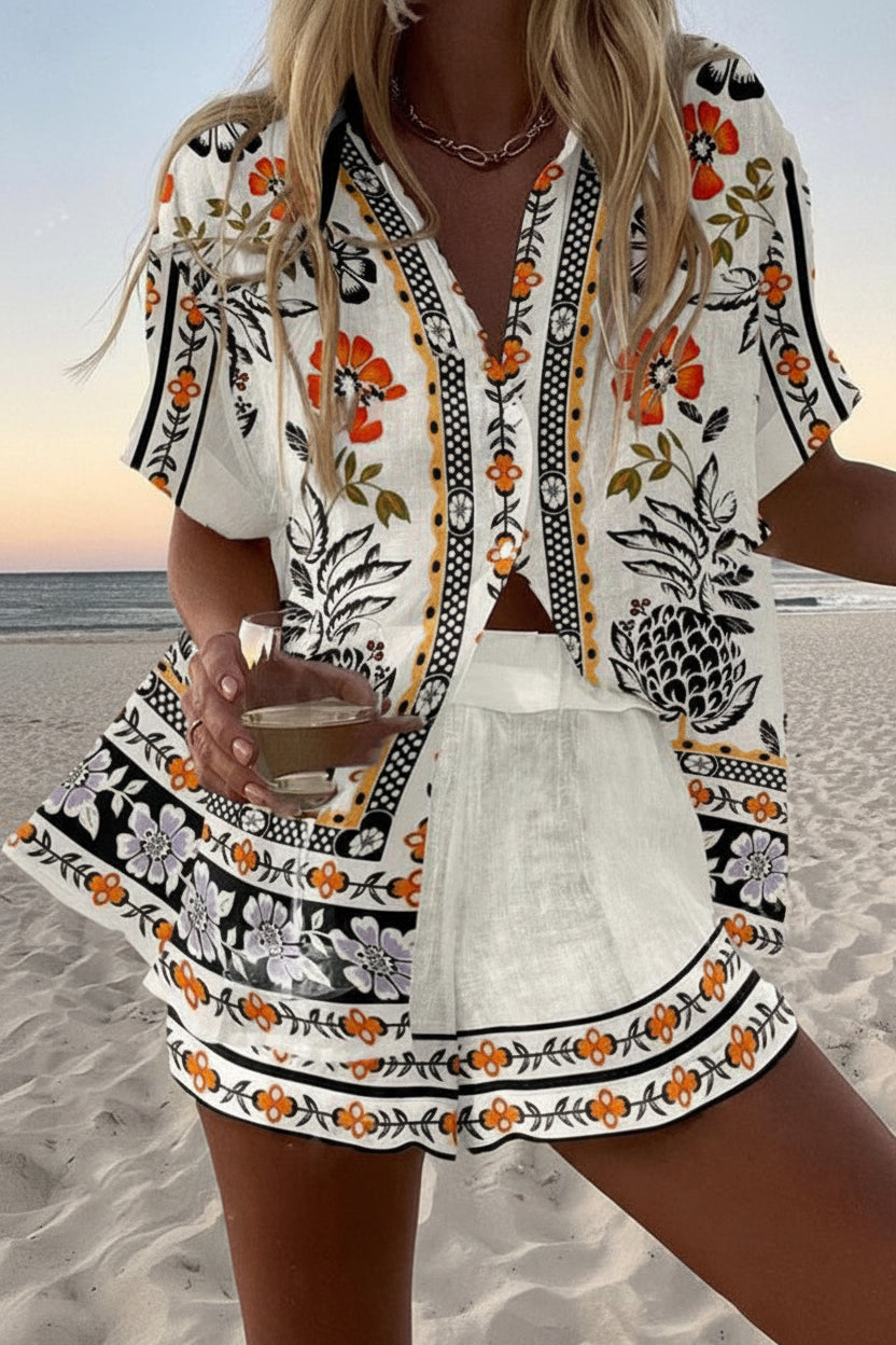 Women's Folk Art Print Two-Piece Summer Set