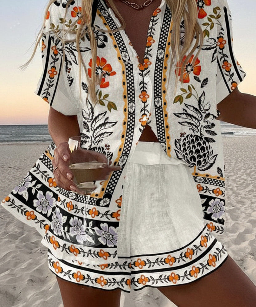 Women's Folk Art Print Two-Piece Summer Set