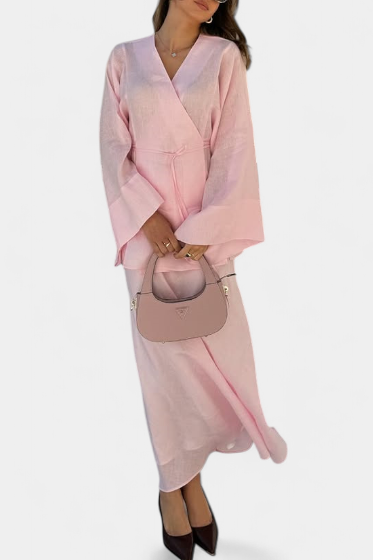 Women's V-Neck Top and Slit Skirt Ensemble, photo 4