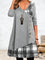 Women's V-Neck Plaid Hem Dress in Gray