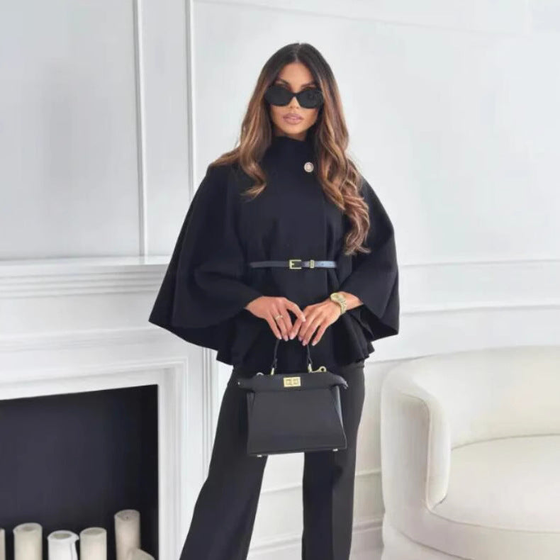 Women's Cozy High Neck Buttoned Coat in Black