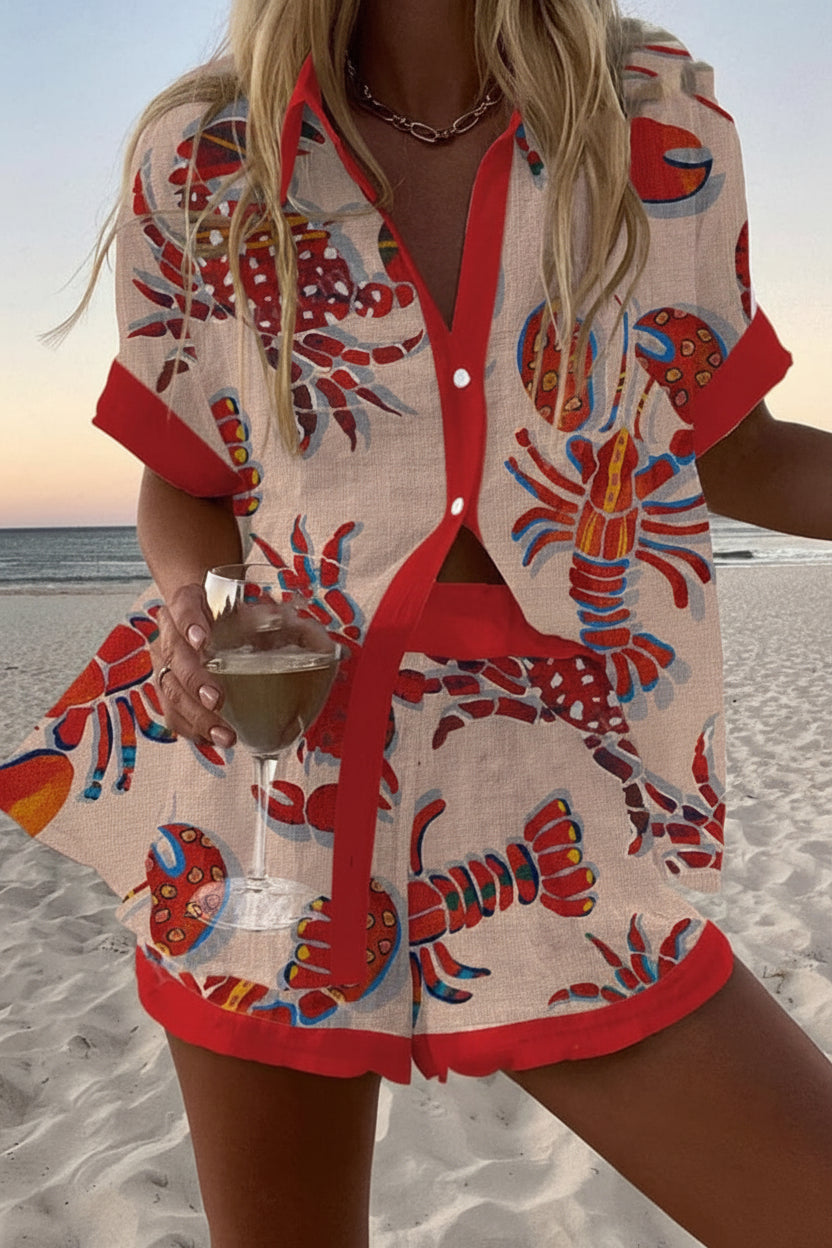 Women's Lobster Print Two-Piece Summer Set