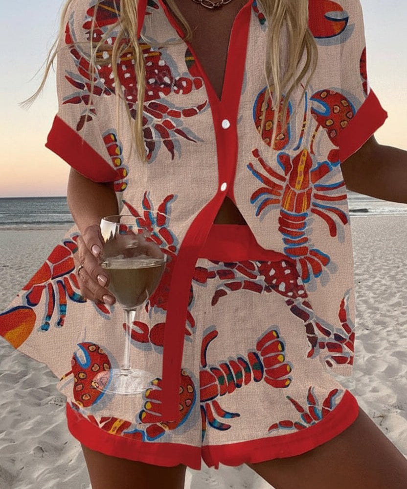 Women's Lobster Print Two-Piece Summer Set
