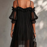 Women's Long Dress in Chiffon with V-Neck, photo 3