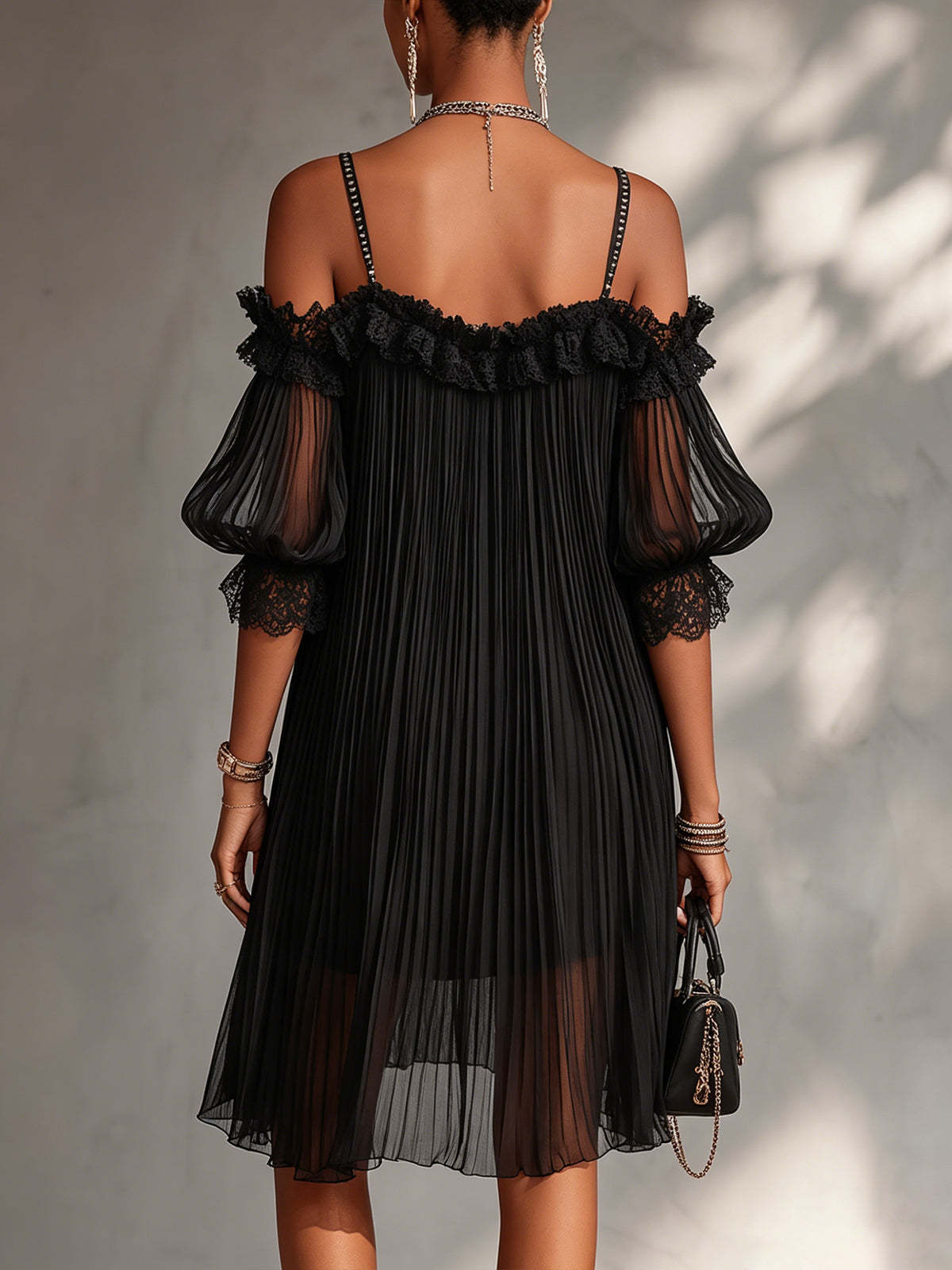 Women's Long Dress in Chiffon with V-Neck, photo 3