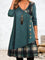 Women's V-Neck Plaid Hem Dress in Blue