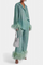 Long Sleeve Blouse & Casual Pants Set with Feather Necklace in Pastel Blue