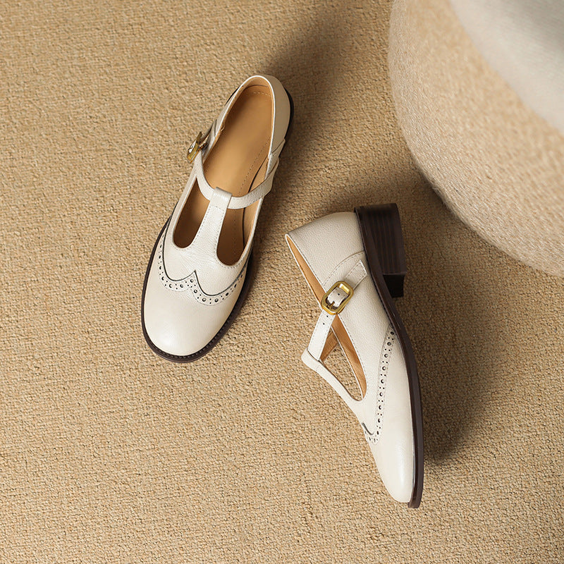 Women's Two-Tone Wingtip T-Strap Shoes, photo 5